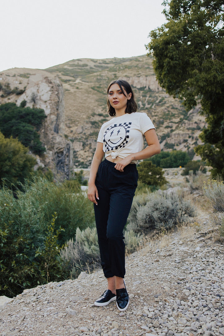 Bright Smiles Checkered Graphic Tee - FINAL SALE
