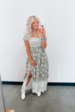 Aralie Front Slit Smocked Dress
