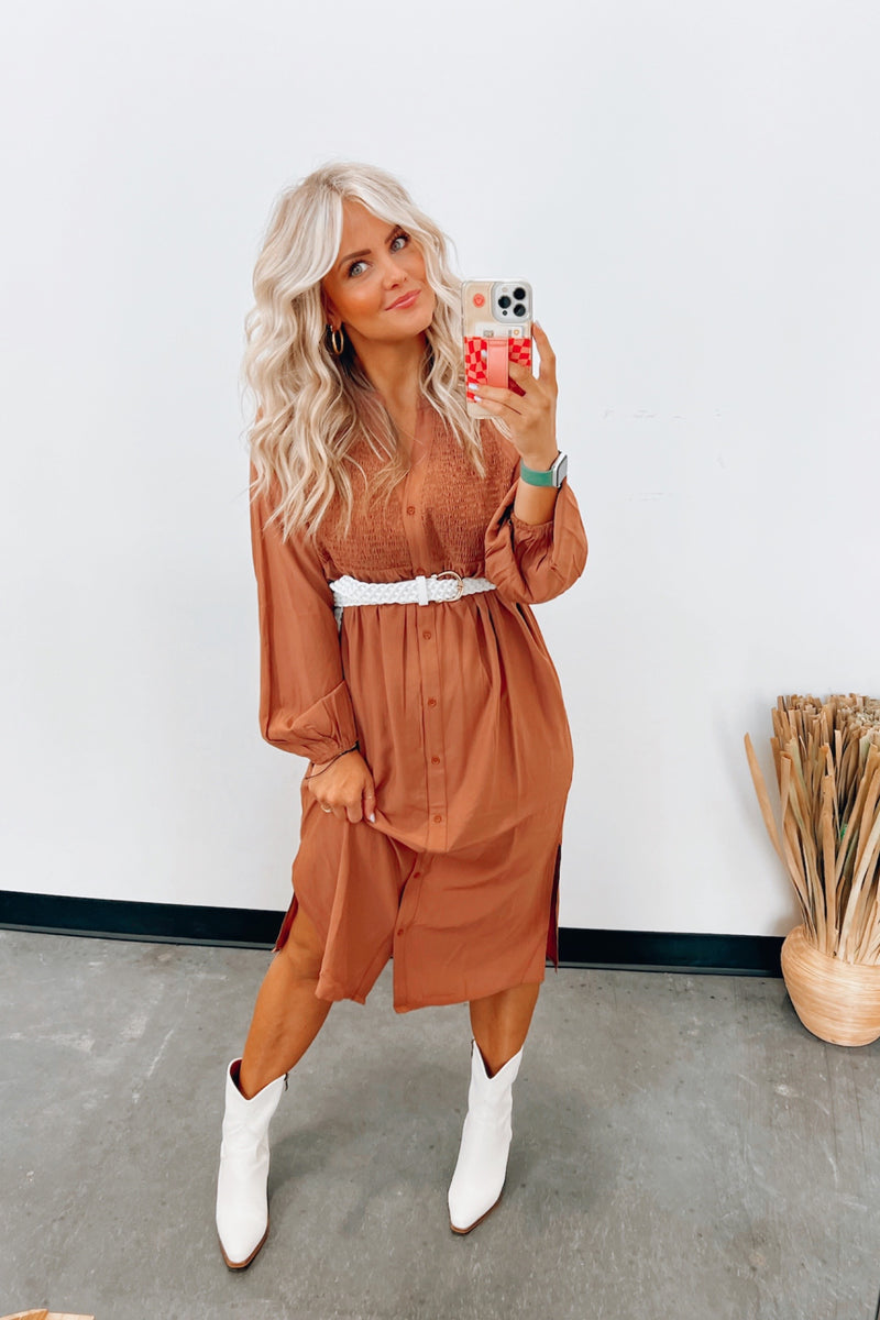 Wreny Button Smocked Shirt Dress - FINAL SALE