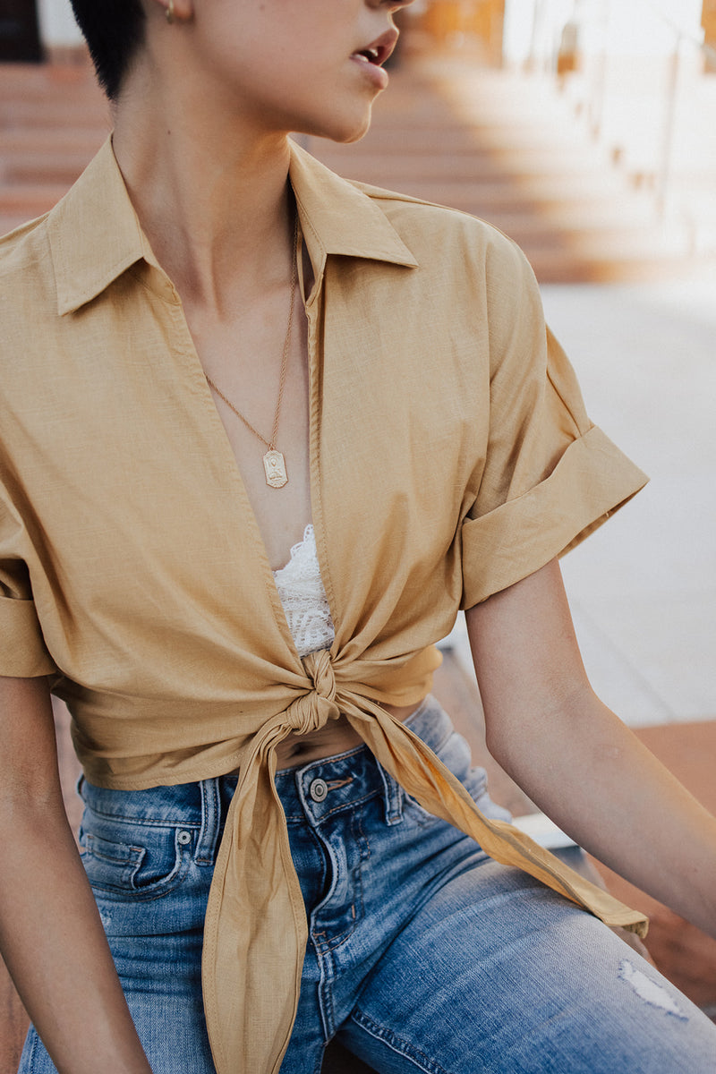Double Take Front Tie Crop Top - FINAL SALE