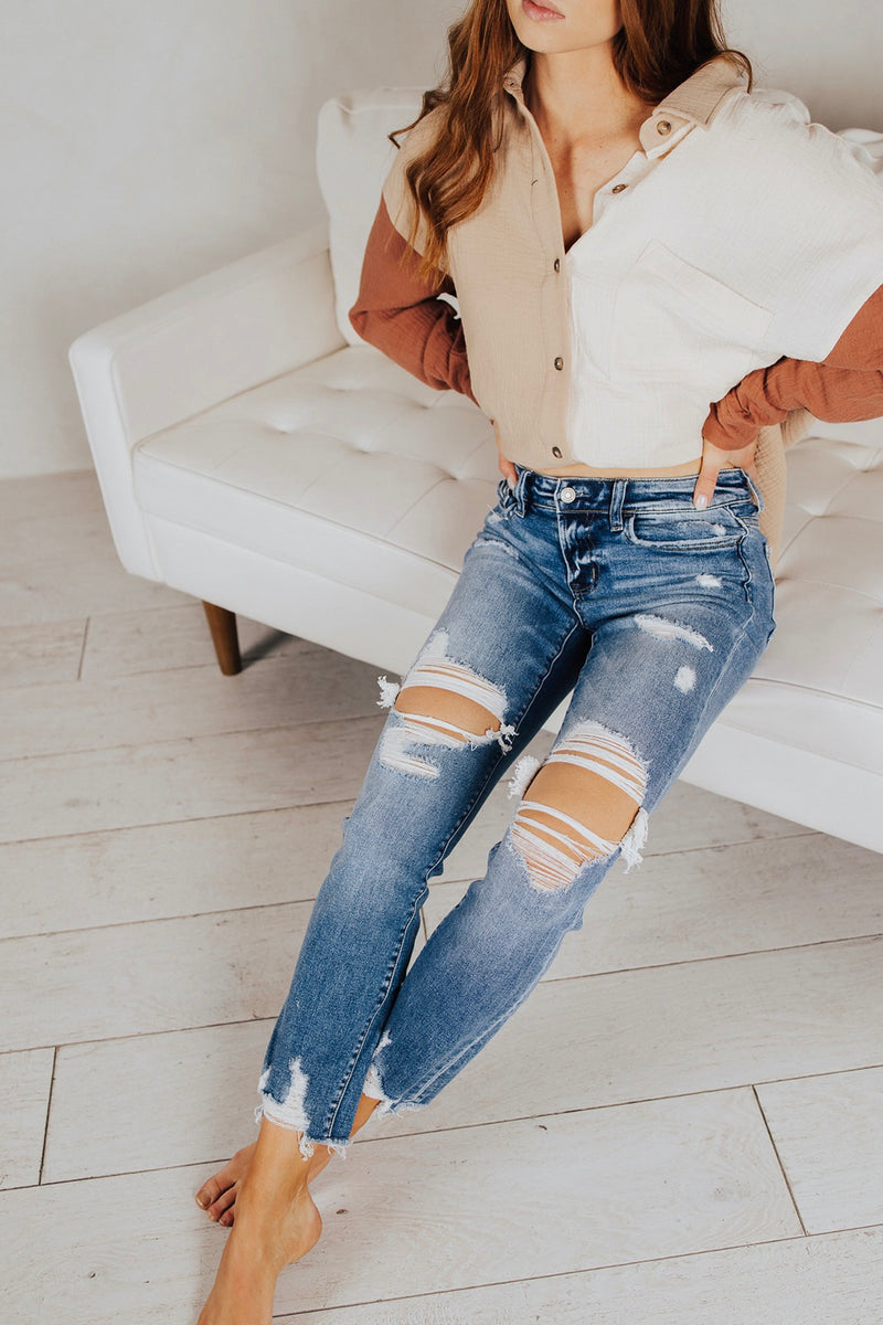 Aura Distressed Mid Rise Jeans