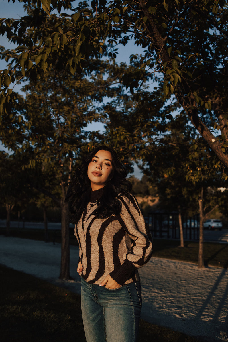 Zebra Mock Neck Sweater - FINAL SALE