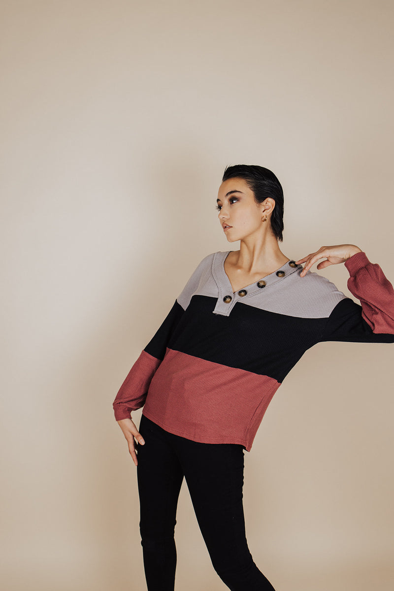 Annika Waffle Knit Button Top - FINAL SALE