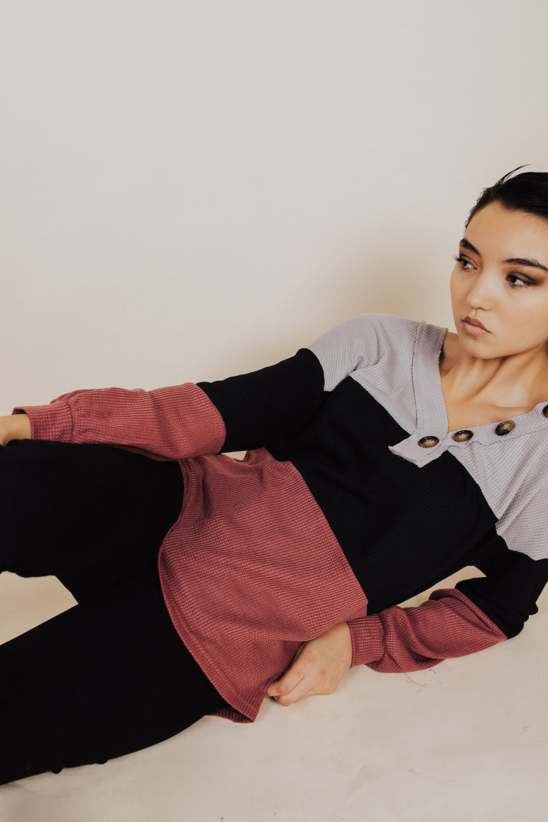 Annika Waffle Knit Button Top - FINAL SALE